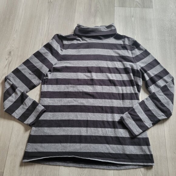 Talbots Womens Striped Turtleneck Sweater MP Cotton/Spandex Black & Gray - Picture 2 of 5